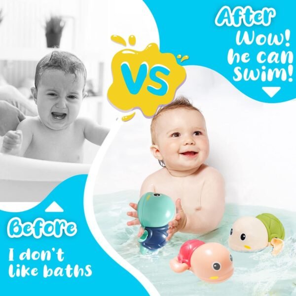 Bath Toys, Cute Swimming Turtle Bath Toys for Toddlers 1-3 Years, Floating Wind Up Toys for 1 Year Old Boy Girl, Baby Bathtub Water Toys, Preschool Toddler Pool Toys ( Pack of 1 ) - Image 3