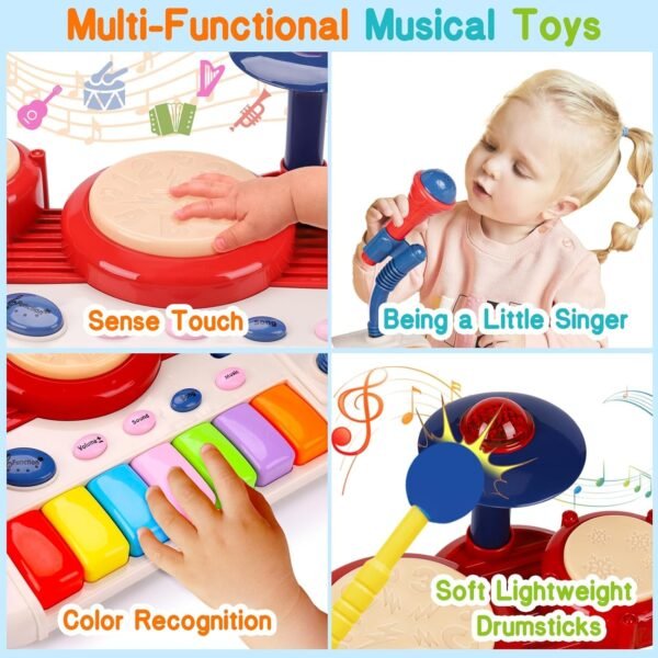 Riderev 2 in 1 Musical Toys for Toddlers 1-3 Piano Keyboard & Drum Music Instruments Learning Toddler Toys Age 1-2 Sensory Developmental Baby Toys 12 18 Months First Birthday Gifts for 1 2 Year - Image 6