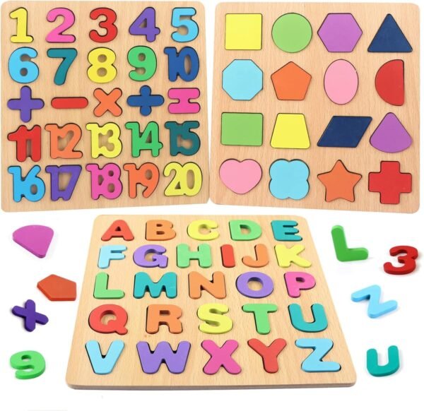 Wooden Learning Educational Board for Kids, Puzzle Toys for 2 Years Old Boys & Girls Educational Toys for Toddlers & Preschoolers, ABCD Toys for Kids(Alphabets, Numbers & Shapes)