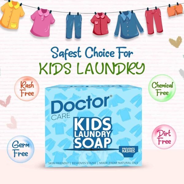 Doctor Care Kids-Baby Laundry Soap | Natural for Baby Clothes | No Harmful Chemicals | Skin Friendly Organic Washing Soap | Specially for Nappies,Mainly for Sensitive Skin 150 gm x 6 (Pack of 2) - Image 4
