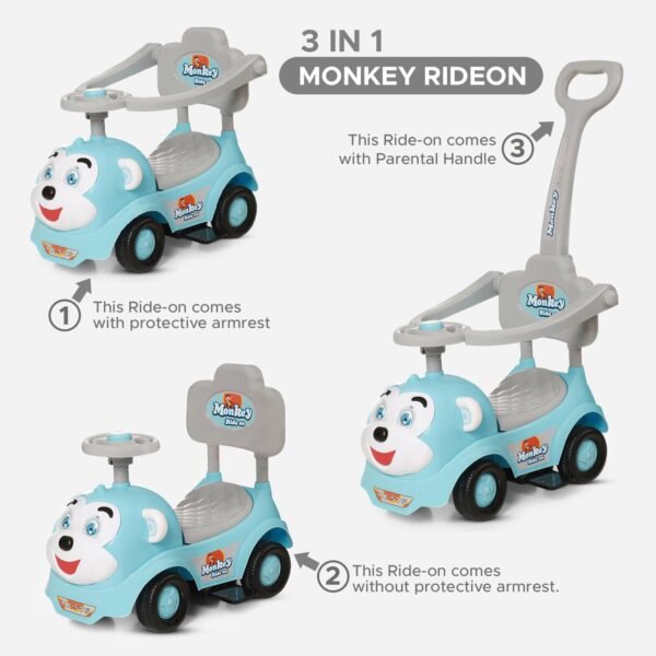 Dash Monkey 3 in 1 Ride on for Kids, Baby 2 Years+, Musical Push Car with Parental Handle and Protective Arm Rest (Capacity 20kg | Blue) - Image 5