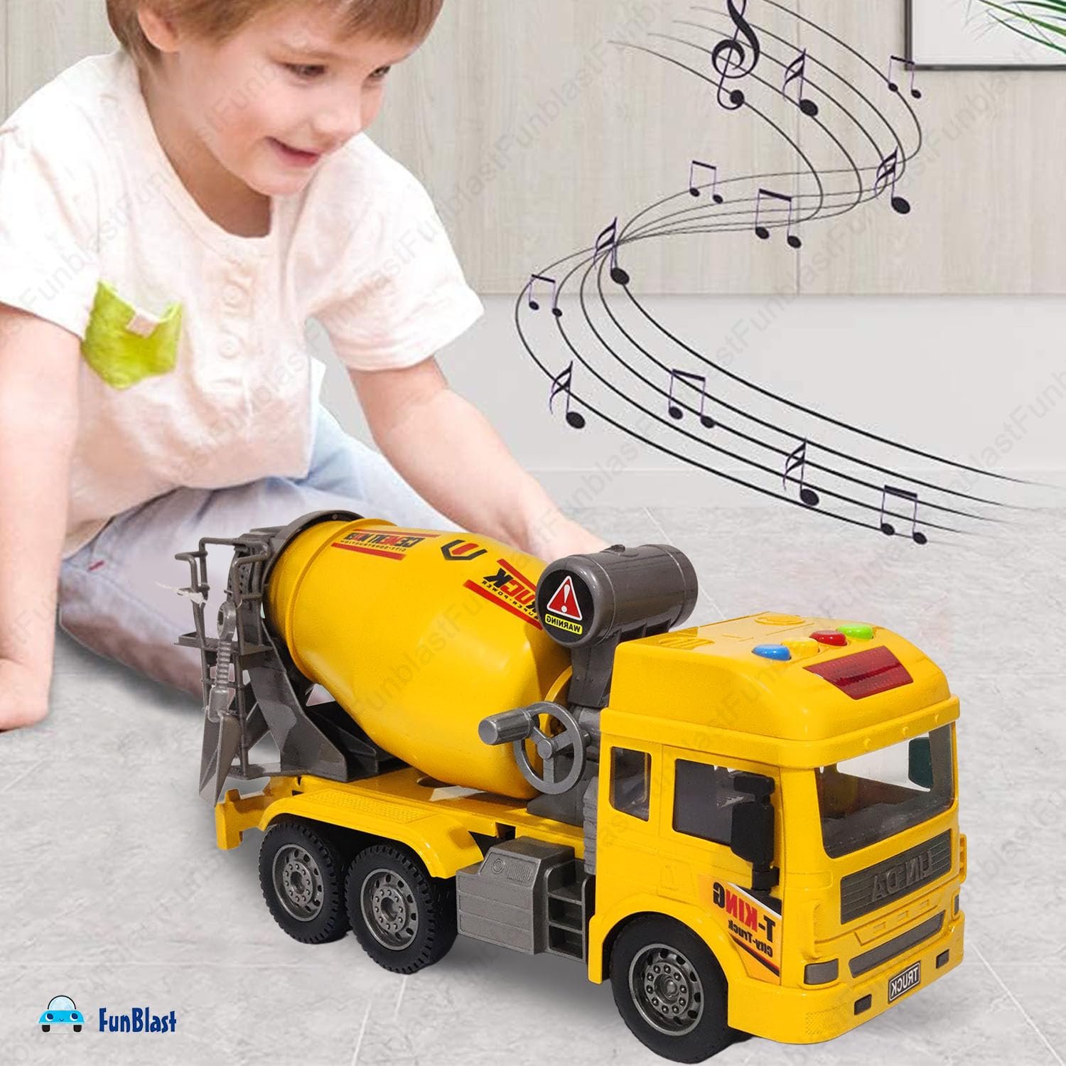 FunBlast Cement Mixer Truck Toy for Kids, Friction Power Construction Truck Toy for Kids, Big Size Pull Back Toy Trucks for 3+ Years Old Boys and Girls, Light and Sound Toys for Kids (Yellow) - Image 2