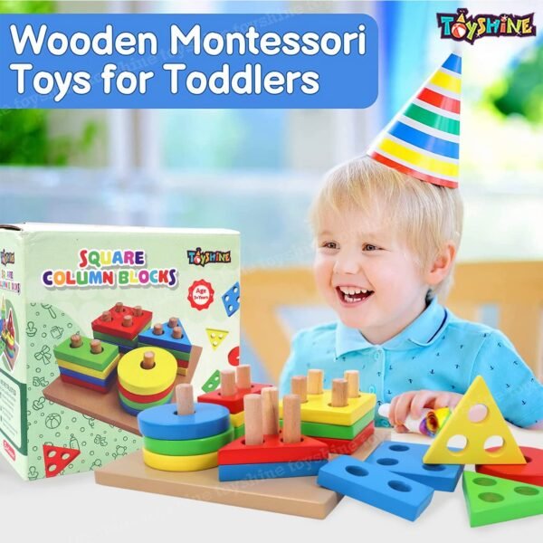 Toyshine Wooden Building Blocks Shapes Square Column Blocks Sorting & Stacking Toys For Kids Toddlers For 1 2 3 Year Old -Multi Color,1 Piece - Image 5