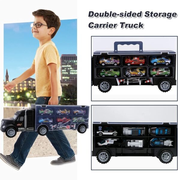 Toddler Toys For 3-4 Year Old Boys,Transport Cars Carrier Set Truck Toys With 20 Die-Cast Vehicles Truck Toys Cars,Ideal Gift Toys For Kids Age 3-7, Black - Image 5