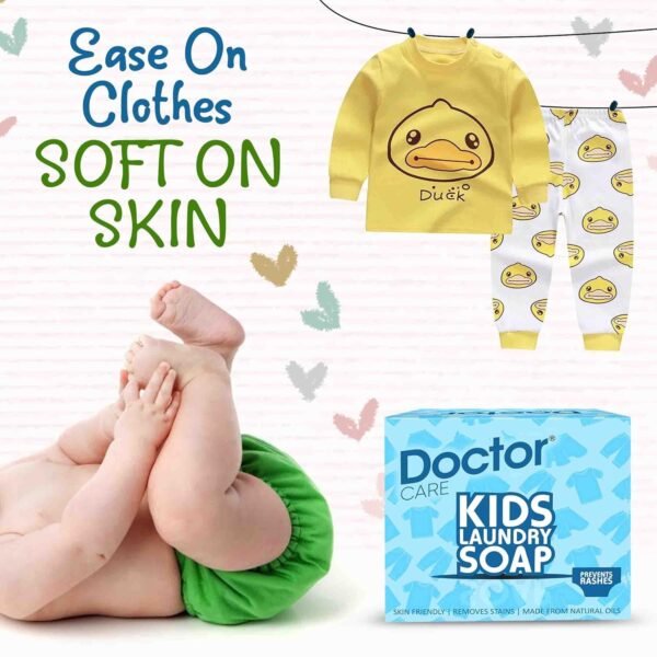 Doctor Care Kids-Baby Laundry Soap | Natural for Baby Clothes | No Harmful Chemicals | Skin Friendly Organic Washing Soap | Specially for Nappies,Mainly for Sensitive Skin 150 gm x 6 (Pack of 2) - Image 3