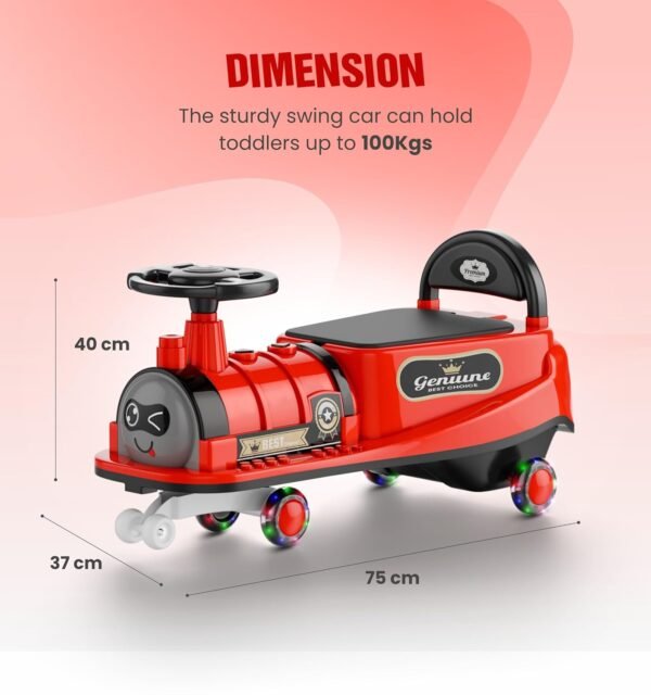 Train Car for Kids 1 Year+ | 2 Year+ | Baby Panda Swing Car | Ride On Car for Kids | Musical Twister Toy Car Magic | Best Birthday Gift for 1-5 Years Baby Boy Girl Toy | Upto 100kg (Maroon) - Image 2