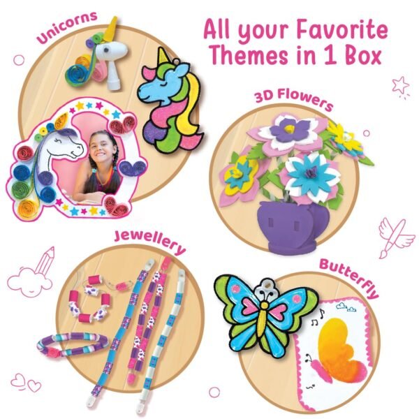 Imagimake Fabulous Craft Kit – 5-in-1 Arts & Crafts Set for Kids – Glass Painting, Paper Quilling, Stamp Art & More – Fun DIY Gift for Girls Ages 5-9 - Image 6