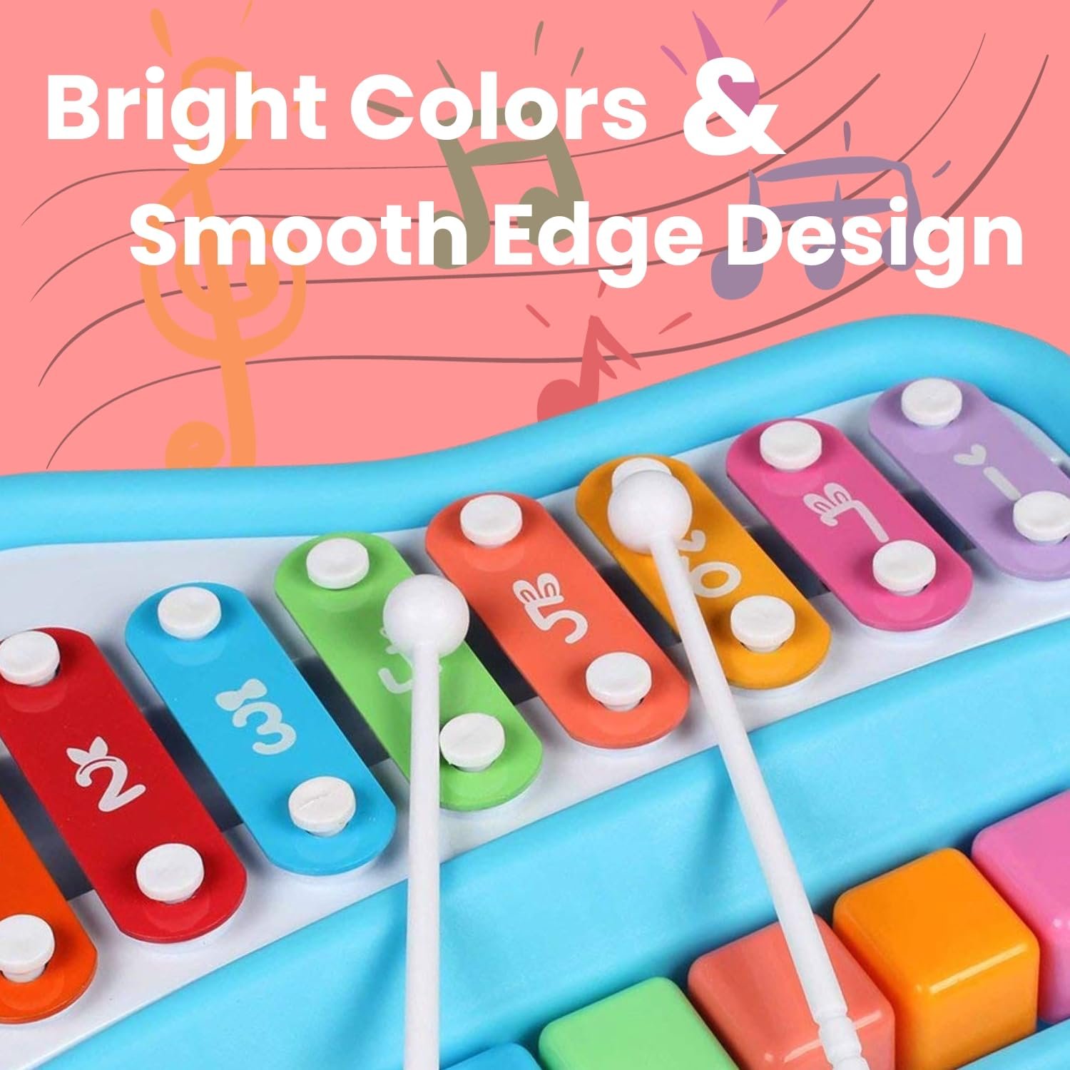 2 in 1 Baby Piano Xylophone Toy, Child Safe Music Toy with 8 Color Key Scale, Xylophone with Piano Toy Set for Kids, Early Learning Musical Instrument, Gift for Kids 1-3 Year Old (Big) - Image 6