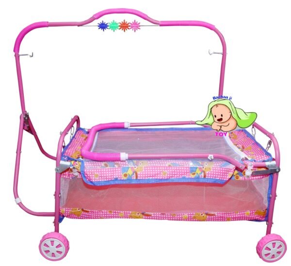 Baby Cradle for Newborn Babies with Deluxe Comfortable Baby Swing palna baggi with a Foldable Design for 0 to 2 Years Pink Colour jhula for Boys and Girls - Image 6
