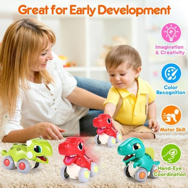 Push and Go Dinosaur Toy Cars for Toddlers 1-3 One Year Old Boys Toys Birthday Gifts Dinosaur Car Small and Light Educational Plastic Toy for 1-3 Year Old Pack of 1 (Random Color) - Image 6