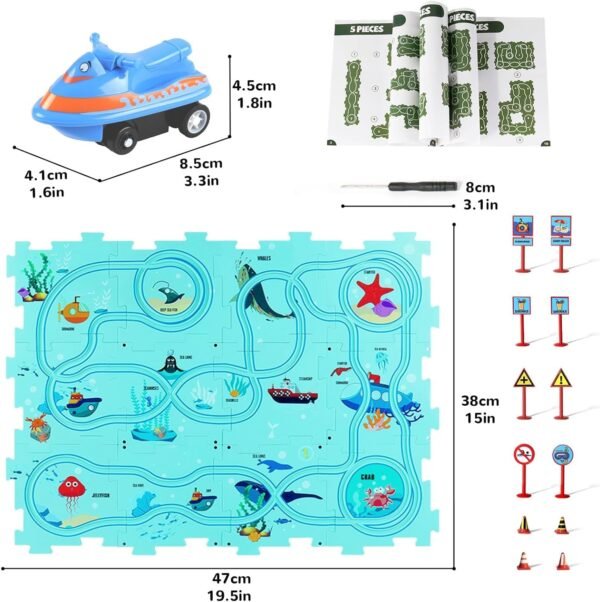 Car Puzzle Track Set for Kids with A Cute Vehicle Toddler Puzzle Track Play Set- Critical Thinking Educational Toys for 3-5 Year Old Boys Girls (Ocean 25 Pcs) - Image 2