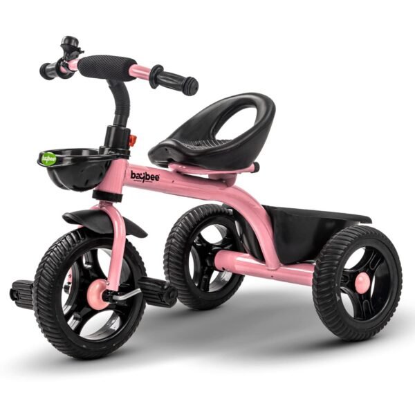 Baybee Geezee Baby Tricycle for Kids | Balanced Baby Trikes with Eva Wheels, Front & Back Storage Basket for Toys | Children Bicycle for Kid | Kids Cycle for 2-5 Years Boy Girl (Pink)