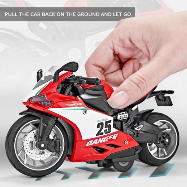 Police Motorcycle Toy - Pull Back Motorcycle Toys, Tiny Gift with Music Lighting, Latte Motorcycles Toy for Kids Boys Age 3-8 Year Old [New] (R1-RED) - Image 3