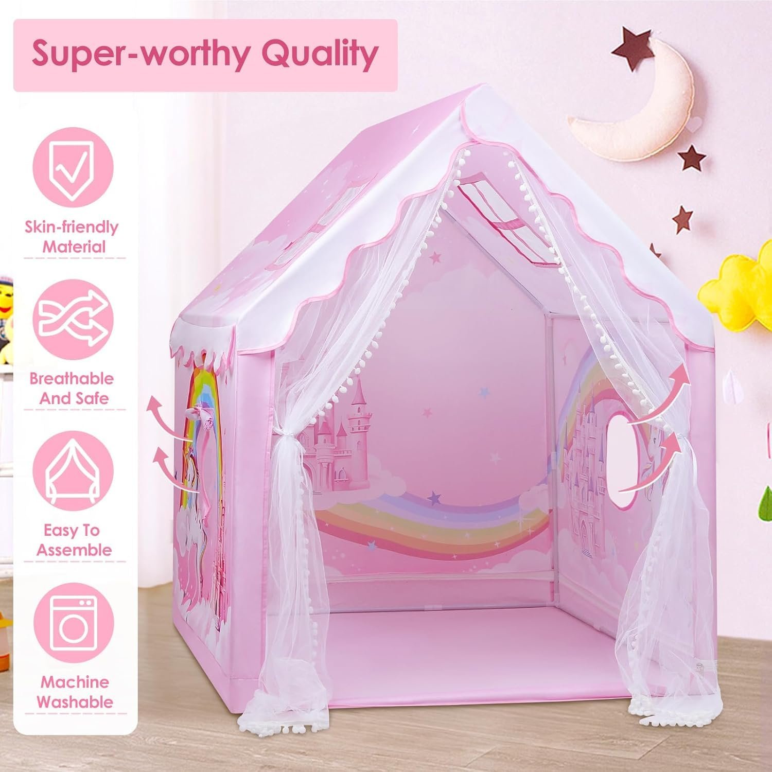 Colorfull and Extremely Light Weight Indoor and Outdoor Kids Play Tent House for 3-8 Years Old Kids Girls and Boys (RNBW-89) - Image 5