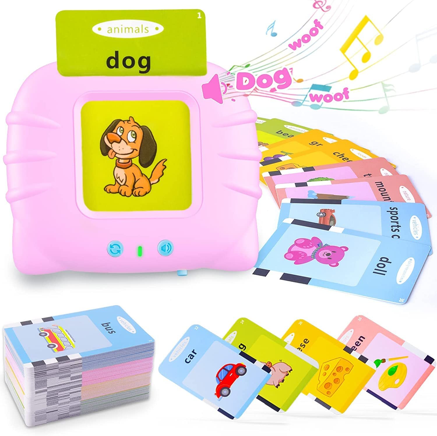 FunBlast Talking Flash Cards for Kids, Learning Toys for Kids, English Flash Cards, Montessori Educational Toys for 2-4 Year Old Boys, Girls -112 Double Sided Card (Pink)