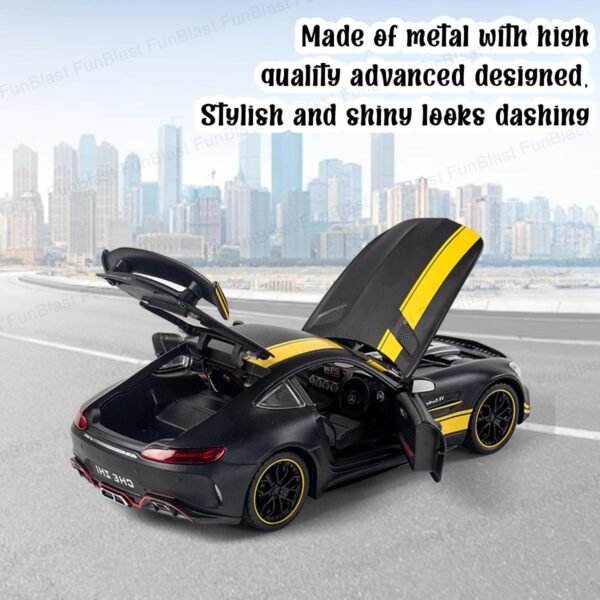 FunBlast Metal Car For Kids - 1:32 Scaled Model Diecast Toy Car, Pullback Toy Car, Friction Power Metal Car Toy With Light And Sound Effects, Model Alloy Vehicles For Children, Black - Image 4