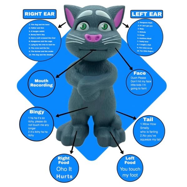 WISHKEY Plastic Intelligent Mimicking Tom Talking Toys for Kids, Story Telling and Singing Toy for Children, Musical Toys for Baby, Grey, 3+Years(Set of 1) - Image 3
