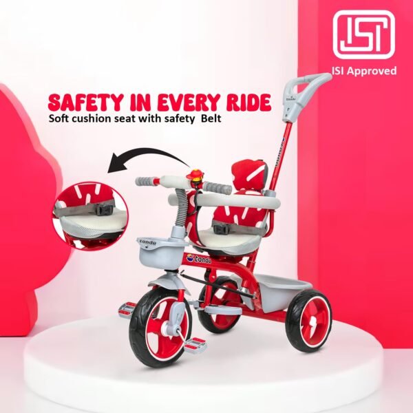 TONDU Tricycle for Baby/Kids with Safety Arm & Seat Belt with Parental Control Tricycle (Red) - Image 5