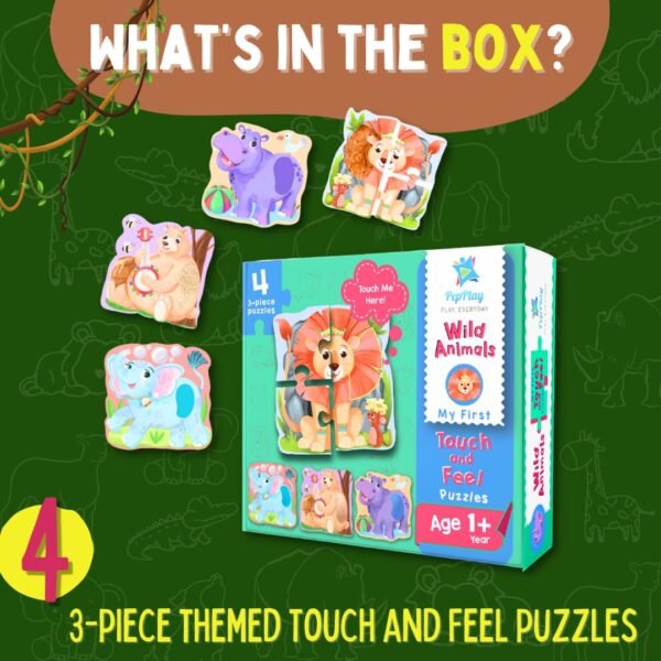 My First Touch and Feel Puzzle – Wild Animals, Three Piece Puzzle Learning for Toddlers, Educational Toy for Pre-School and Montessori Kids, Birthday and Return Gift for 1-4 Years Old - Image 2
