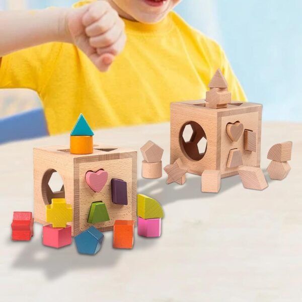 Toy Shape Sorter Intelligence Box Shape Recognition Shape Sorting Box Girls Kids Wood - Image 2