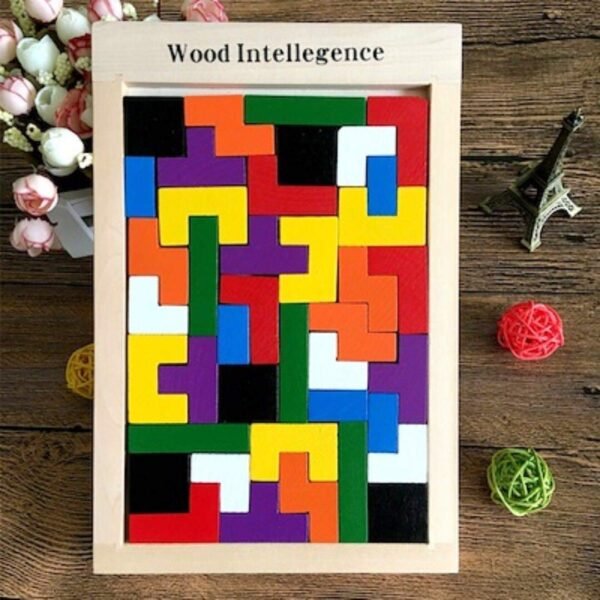 JABA\'S Wooden Tetris Puzzle Brain Teaser Toy Colorful Jigsaw Game Montessori Intelligence Educational Gift for Baby- Toddlers, Kids 2-6 Years Old Boys Girls - 40 Pcs, Multi Color