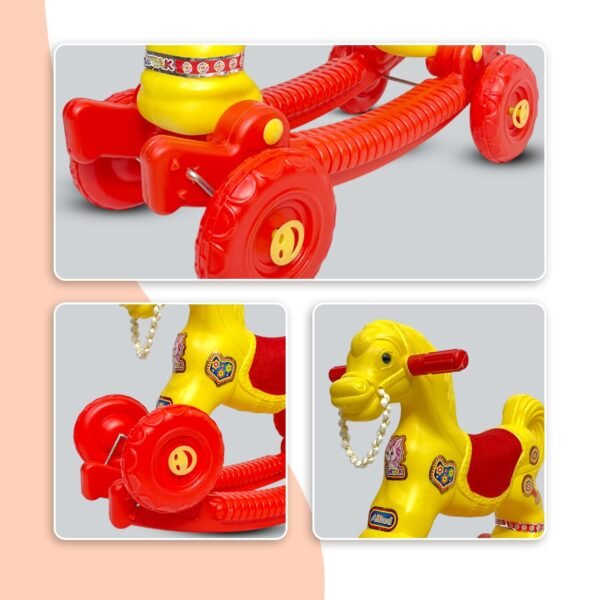Baby Horse Rider for Kids 1-3 Years Birthday Horse Rider Horse 2-in-1 Rocker/Ride-On Toy for Kids Chetak Ride on & Wagons - Red Yellow - Image 4