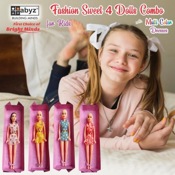 ABYZ Fashion Sweet Dolls Set, 4 Pieces with Multi-Colour Dresses, Kids Toy for 3-5 Years - Image 6