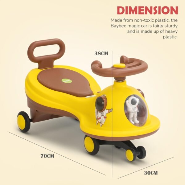 Baybee Astro Swing Car for Kids | Baby Push Ride on Toy with LED Lights, 360° Steering, Music & Backrest | Kids Car | Twister Rideons Baby Cars, Magic Cars for Kid 3 to 8 Years Boy Girl (Yellow/Brown) - Image 2