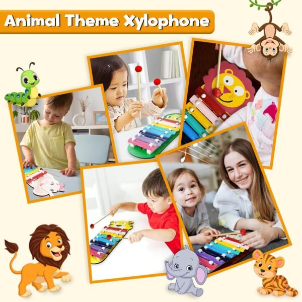 Wembley Monkey Wooden Baby Xylophone for Kids Toys for 1+ Year Old Preschool Educational Learning Instruments Keyless Piano with 2 Sticks Musical Toy for Kids Girls Boy Children Non Toxic BIS Approved - Image 4
