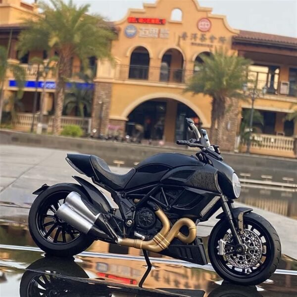 Police Motorcycle Toy - Pull Back Motorcycle Toys, Tiny Gift with Music Lighting, Latte Motorcycles Toy for Kids Boys Age 3-8 Year Old [New] (1.12 Ducati Diavel Carbon-Black) - Image 2