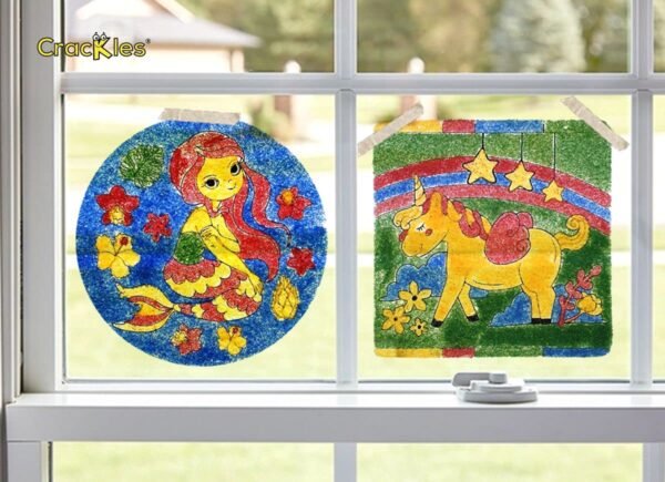 2 Pc Tainted Glass Sand Art Window Sun Catcher- Mermaid and Unicorn | Sand Art and Craft Kit | Art Activity | Gift for Girls | Kids Craft Activity Kit for 5-8 Year Old - Image 2