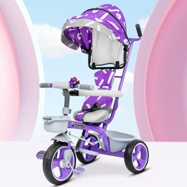 TONDU Tricycles for Kids with Canopy Seat Belt | Storage Basket | Baby Cycle for 1.5 to 4 Years Boy & Girl Tricycle (Purple)