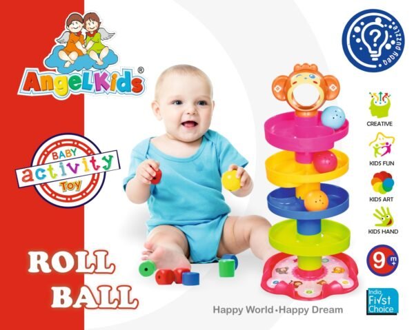 Angelkids 4-Layer Ball Drop & Roll Swirling Tower - Educational Toy For Babies & Toddlers | Stack, Drop & Roll Fun With 3 Spinning Acrylic Activity Balls | Multicolor - Image 5