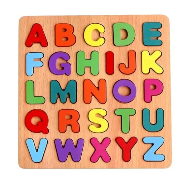 Desi Bazaar & co Wooden Puzzle Set - ABCD Alphabets & Shapes Educational Toy | Learning Board for Toddlers & Preschoolers | Safe Non-Toxic Wood | Durable Perfect for Kids Aged 3-5 Years - Image 3