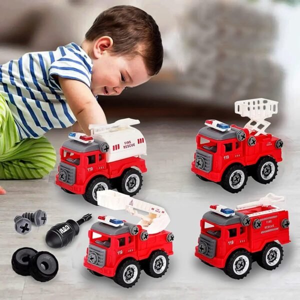 Fire Rescue 4-in-1 Take Apart Toys Truck, DIY Assembly Fire Truck Toy Vehicles, Kids STEM Building Educational Cars Toys, Birthday Gifts for Age 3 4 5 6 7 8 Years Old Boys Girls