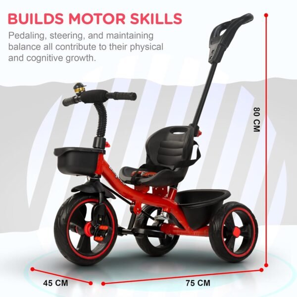 Baybee Terra Pro Baby Tricycle for Kids | Smart Baby Trike Cycle with Adjustable Parental Handle, Front & Back Storage & Foot Rest | Children Bicycle for Kid | Kids Cycle for 2-5 Years Boy Girl (Red) - Image 3