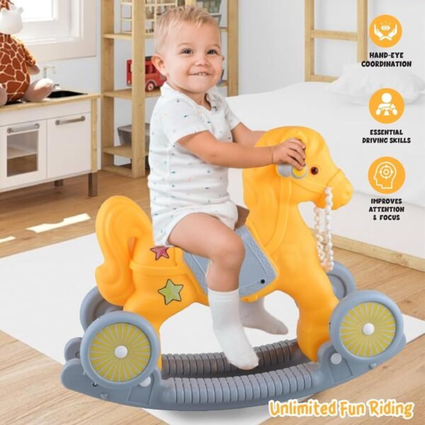 Rockin\' Roll Horse Ride - 2 in 1 Adventure|Riding Horse for Toddler|Baby Rocking Chair Push Ride On Toy Car|Rider Cum Rocker|Birthday Gift for Kids 1-3 Years|Made in India|Yellow - Image 5