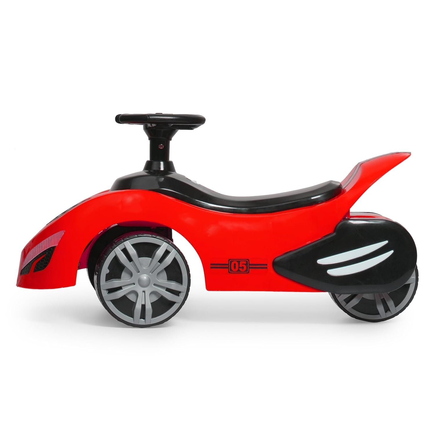 MLU Kids Ride-On Sports Car, Red and Black, Racing Style with Steering Wheel, LED Lights and Musics (1-4 Years) Red - Image 3