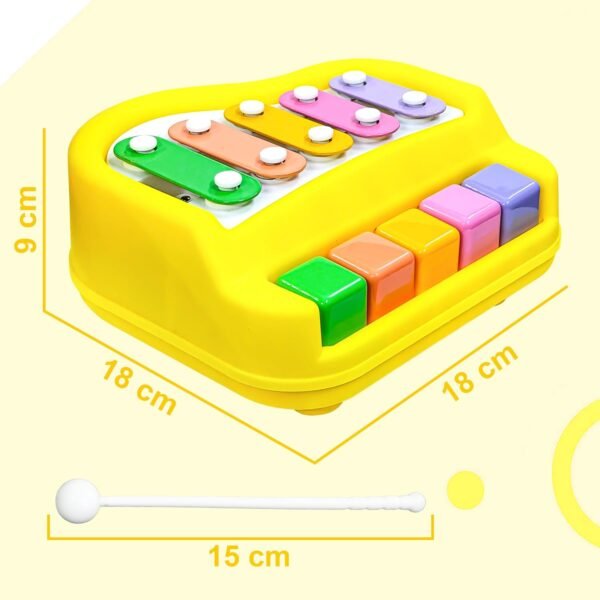 VGRASSP 2 in 1 Small Xylophone and Piano Toy for Kids with Colorful Keys and Drum Sticks - Musical Instrument Toy for Baby and Toddlers - Yellow - Image 3