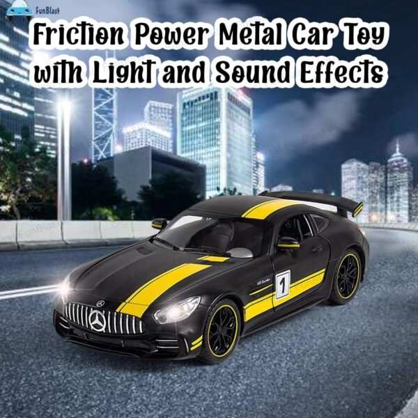 FunBlast Metal Car For Kids - 1:32 Scaled Model Diecast Toy Car, Pullback Toy Car, Friction Power Metal Car Toy With Light And Sound Effects, Model Alloy Vehicles For Children, Black - Image 5