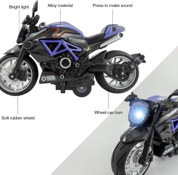 Police Motorcycle Toy - Pull Back Motorcycle Toys, Tiny Gift with Music Lighting, Latte Motorcycles Toy for Kids Boys Age 3-8 Year Old [Multicolor] (1.14 Bike-Blue) - Image 3