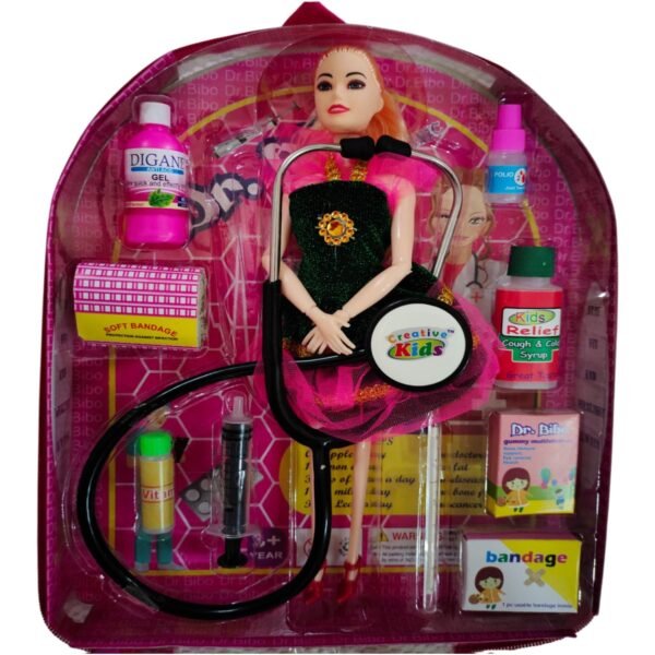 ABYZ Dr Bibo Dolls Play Set with Black Dress, Medical Accessories and Carrying Bag, Age 3-5 Years, Multicolor