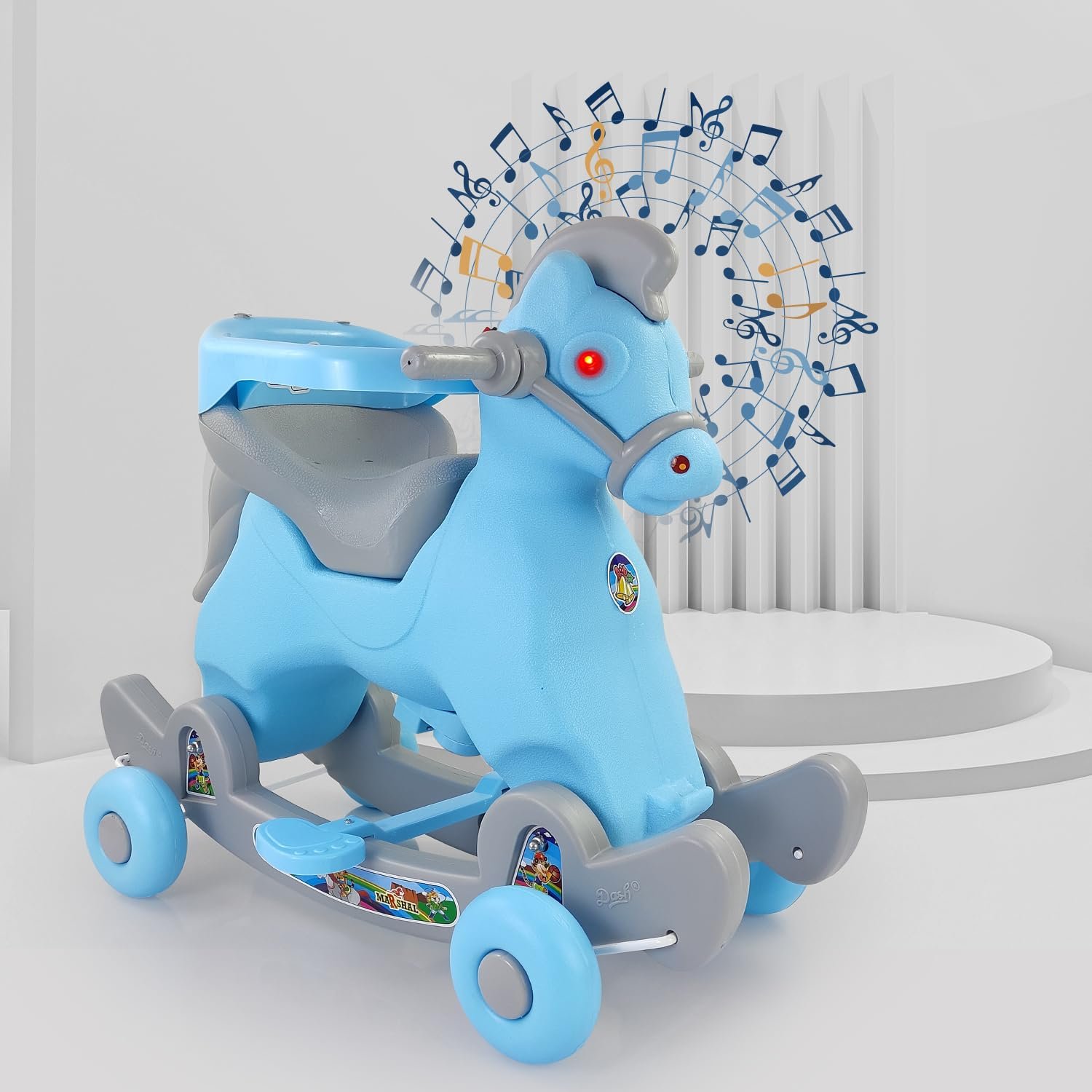 Dash Marshal 2 in 1 Ride on Horse for Kids, Horse Rider for Kids 1+ Years, Rocker cums Ride on Toy with Attractive Music for Kids (Capacity 20kg | Blue)