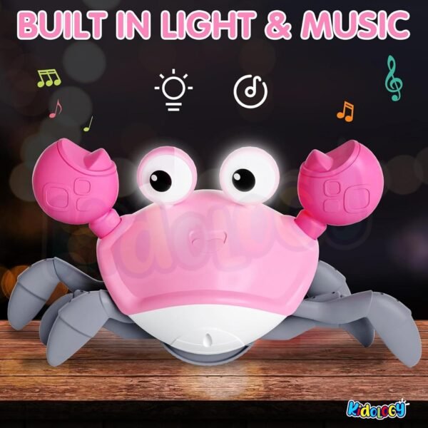 Kidology Crawling Crab Baby Musical Kids Toy with Led Lights & Rechargeable Battery|Interactive Early Learning and Entertainment Toys for Kids Toddlers & Infants|Tummy Time Dancing Toys,Pink - Image 6