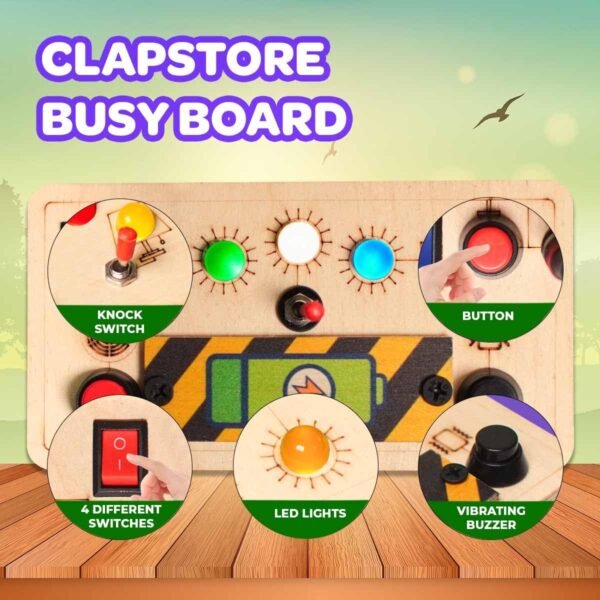 Toys Montessori Buzz Lite Busy Board with LED Light Switch, Wooden Sensory Toy for Toddlers & Kids 1-6 Years, Develops Hand-Eye Coordination for Boys & Girls - Image 6