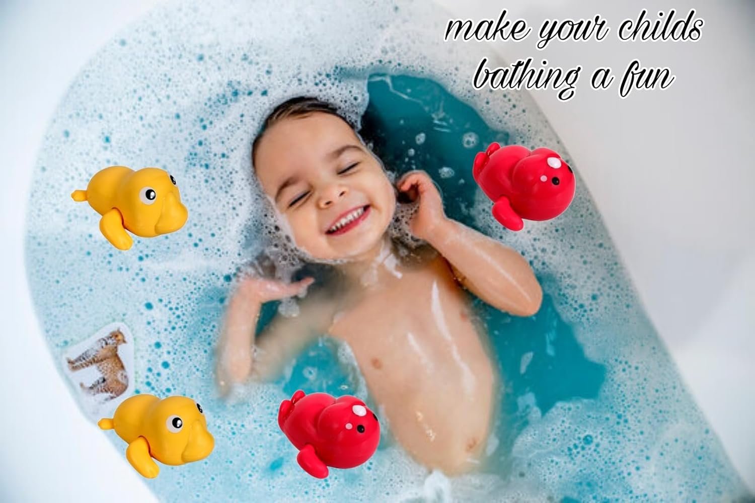COSMOBABY Premium (Duck & Walrus Combo) Bath Toys, Cute Swimming Bath Toys for Toddlers 1-3, Floating Wind Up Toys for 1-5 Year Old Boy Girl, New Born Baby Bathtub Water Toys, Proudly Made in India - Image 4