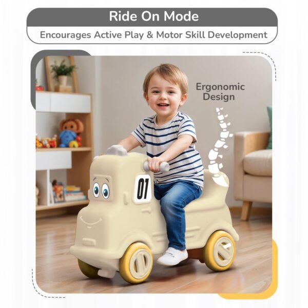 R for Rabbit Rock N Ride 3 in 1 Baby Push Ride-On Car with Rocker & Balance Board Mode | Non-Toxic, Durable and Safe Rocking Horse Rider for Kids 1-4 Years Age, Upto 20kgs Weight (Beige Grey) - Image 4