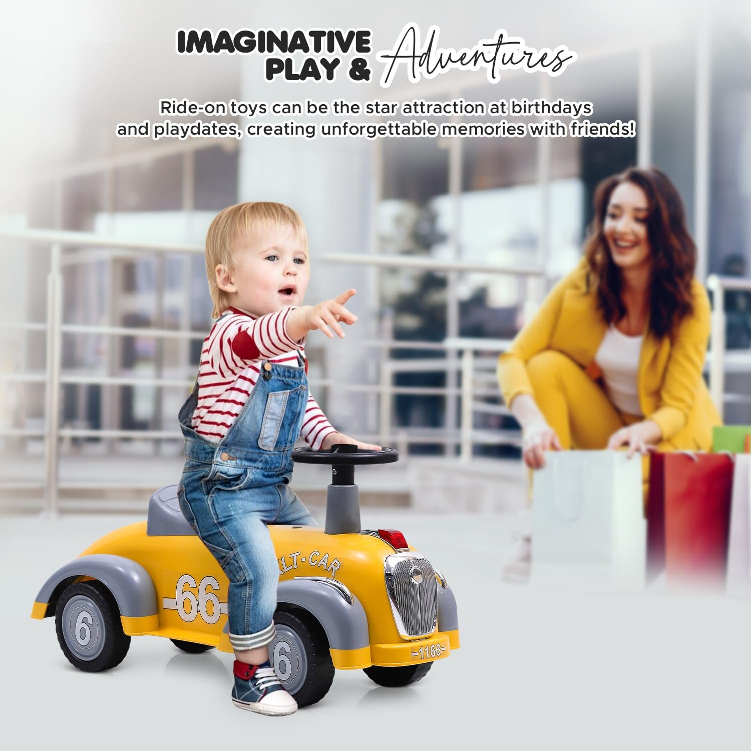 NHR Ride on Car Kids Play Ride on Toys PP Plastic 4 Wheel Magic Baby Slide Car (Yellow) - Image 2