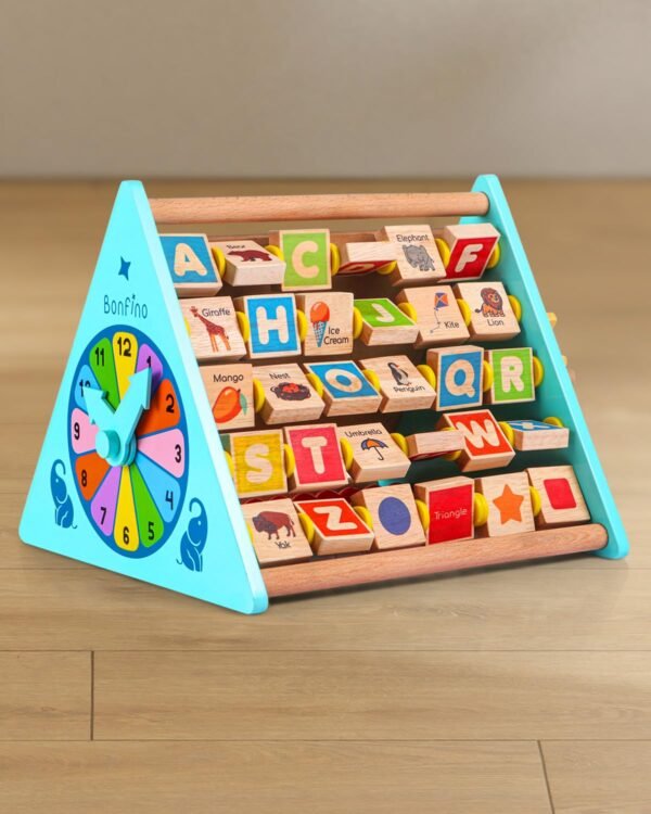 Wooden 5 in 1 Educational Activity Triangle Toy for Kids|Abacus, Alphabets, Writing, Motor Skills| Montessori Learning & Education Toys for Toddlers| STEM Toys for 2+ Y Kids|Best Birthday Gift