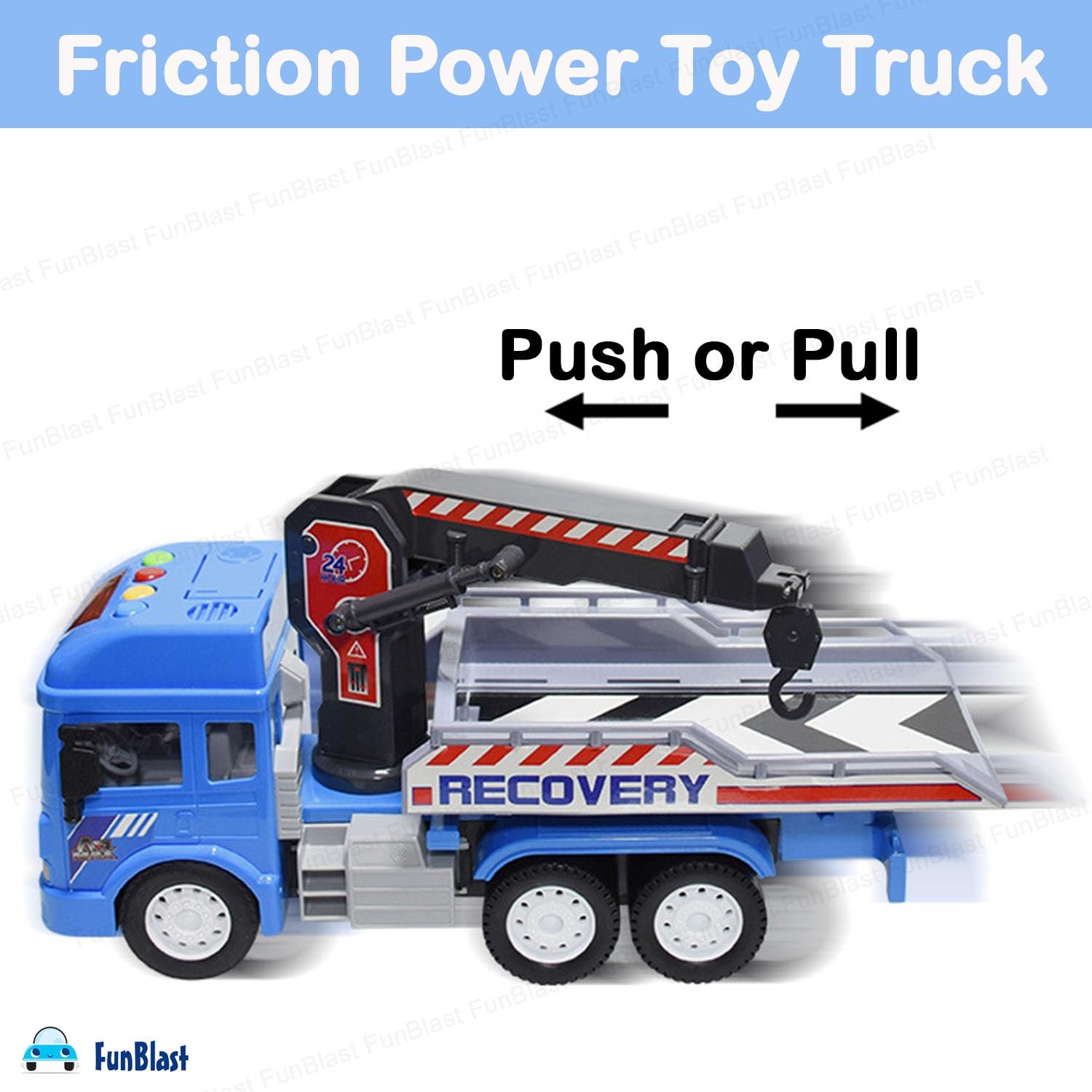 FunBlast Towing Crane Toy for Kids, Friction Power Toy Trucks with Crane and Car for 3+ Years Old Boys and Girls, Light & Sound Truck Toy for Kids with Car (Multicolor) - Image 4